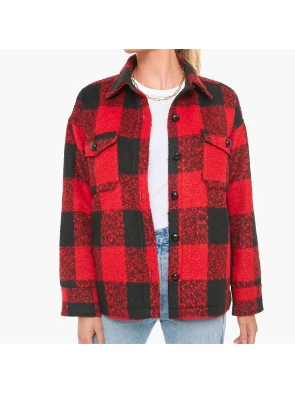 Tuckernuck Pomander Place Buffalo Austen Shirt Jacket Red/Black Size Small NWT